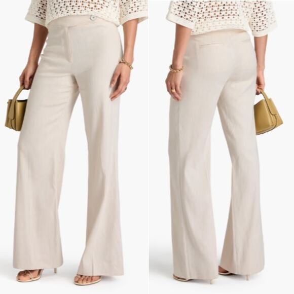 Derek Lam 10 Crosby Owen Linen-Blend Twill Flared Pants Almond Women's Size 4 - Picture 1 of 6